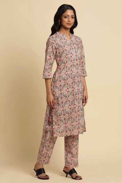 White Paisely Printed Kurta, Pants And Dupatta Set - wforwoman