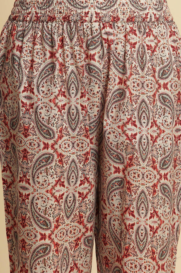 White Paisely Printed Kurta, Pants And Dupatta Set