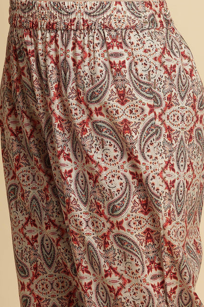 White Paisely Printed Kurta, Pants And Dupatta Set - wforwoman