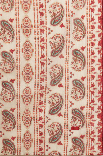 White Paisely Printed Kurta, Pants And Dupatta Set - wforwoman