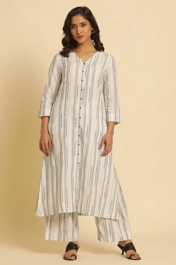 White Cotton Printed Kurta And Pants Set