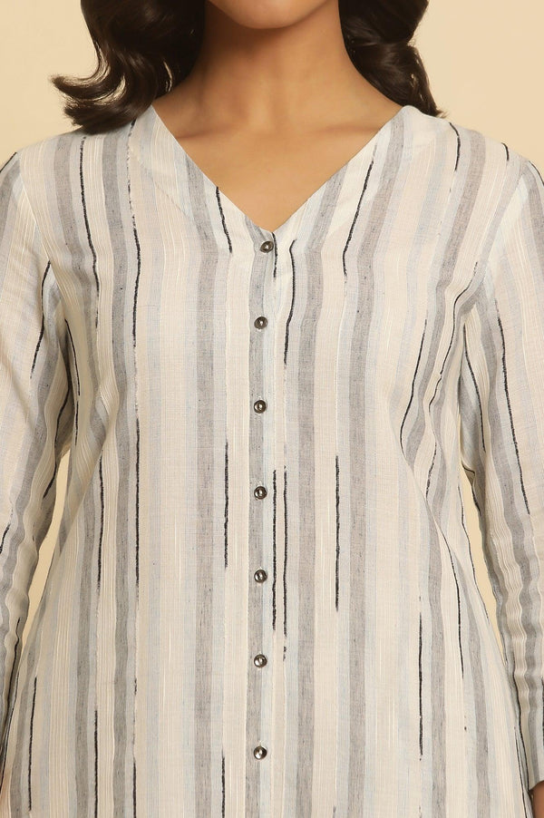 White Cotton Printed Kurta And Pants Set