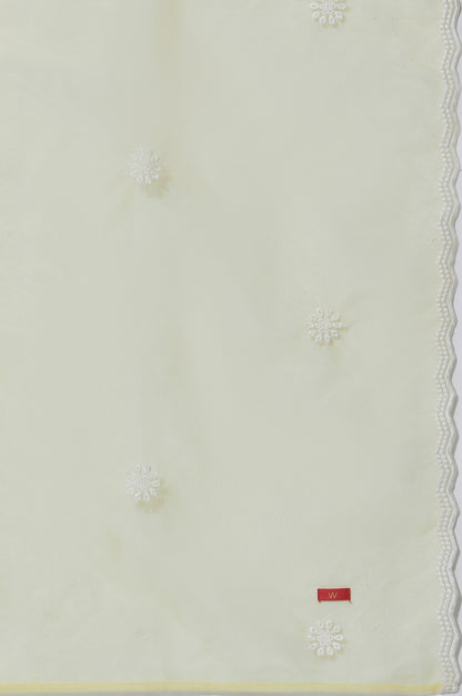 Yellow Cotton Embroidered Flared Kurta, Straight Pants And Dupatta Set