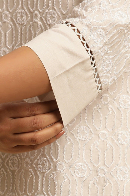 Light Grey Embroidered Cotton Kurta - wforwoman