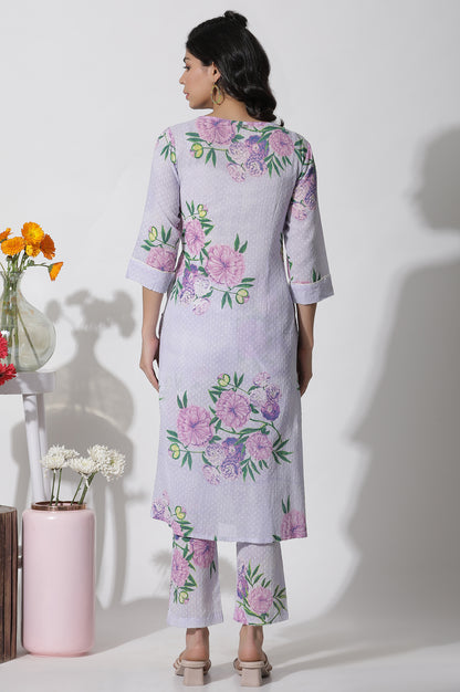 Purple Floral Printed Gathered Kurta And Pants Set