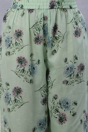 Green Floral Printed A-Line Kurta, Gathered Pants And Dupatta Set