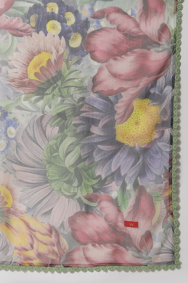 Multi-Coloured Floral Printed Kurta, Pants and Dupatta Set