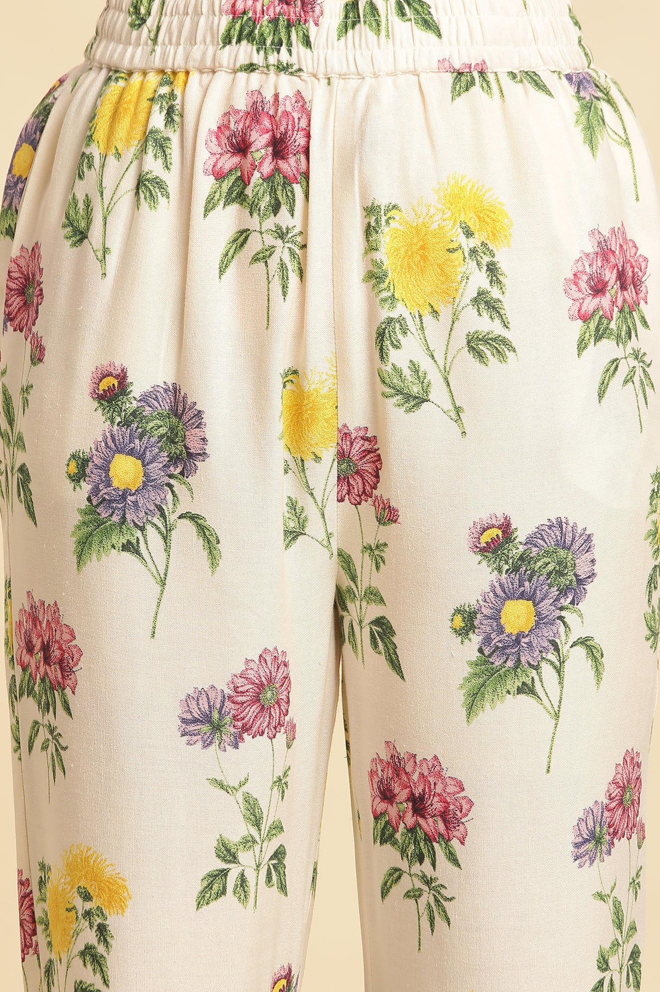 White Floral Printed Short Kurta And Pants Set