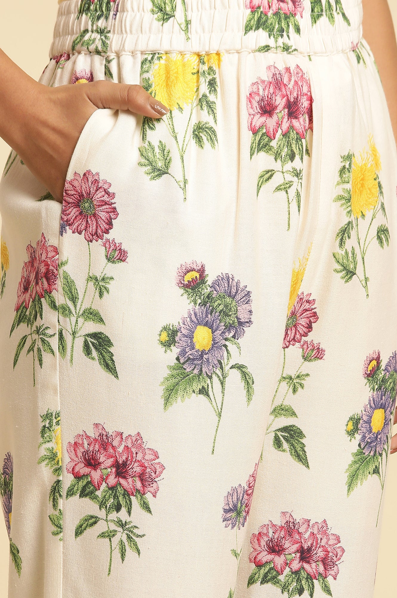 White Floral Printed Short Kurta And Pants Set