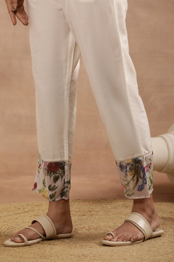 White Floral Printed A-Line Kurta, Pants And Dupatta Set