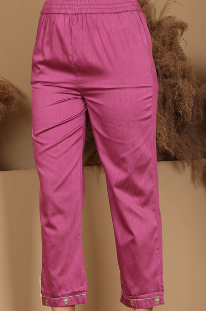 Purple Chanderi Lurex Stripe Embroidered Kurta, Pants Ad Dupatta Set