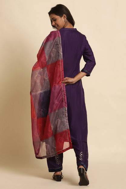 Purple Sequined Kurta, Salwar And Dupatta Set