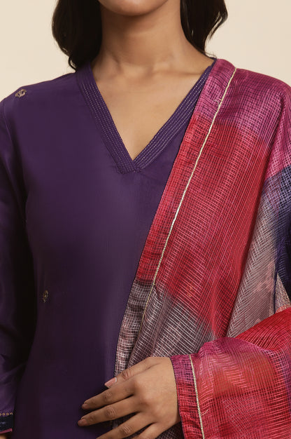 Purple Sequined Kurta, Salwar And Dupatta Set