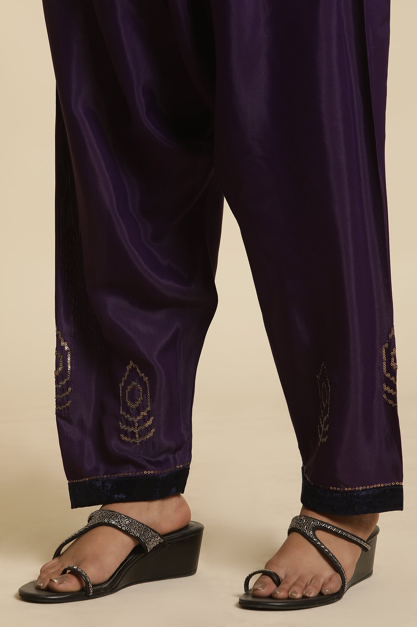 Purple Sequined Kurta, Salwar And Dupatta Set