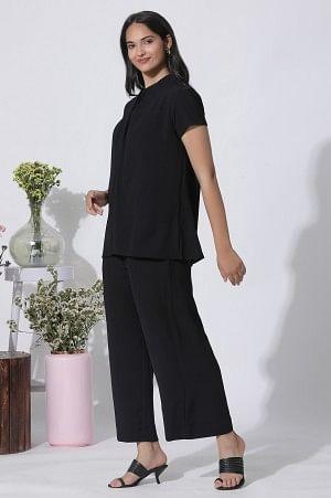 Black Short Sleeves Top And Trouser Co-Ord Set