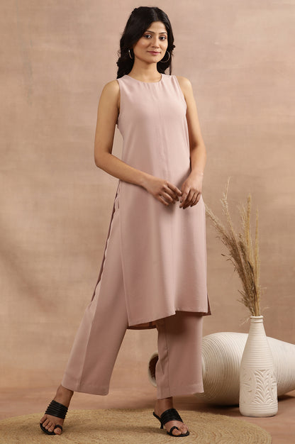 Pink Sleeveless Solid Straight Kurta And Pants Set