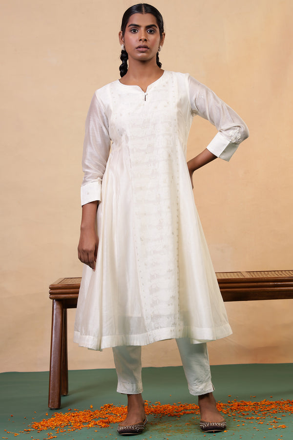 Folksong Coconut Milk Geometric Sequin Embellished Cotton Silk Anarkali Kurta