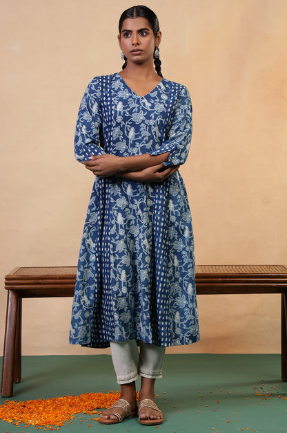 Folksong Indigo Blue Tropical Gotta Patti Cotton Flared Anarkali Kurta