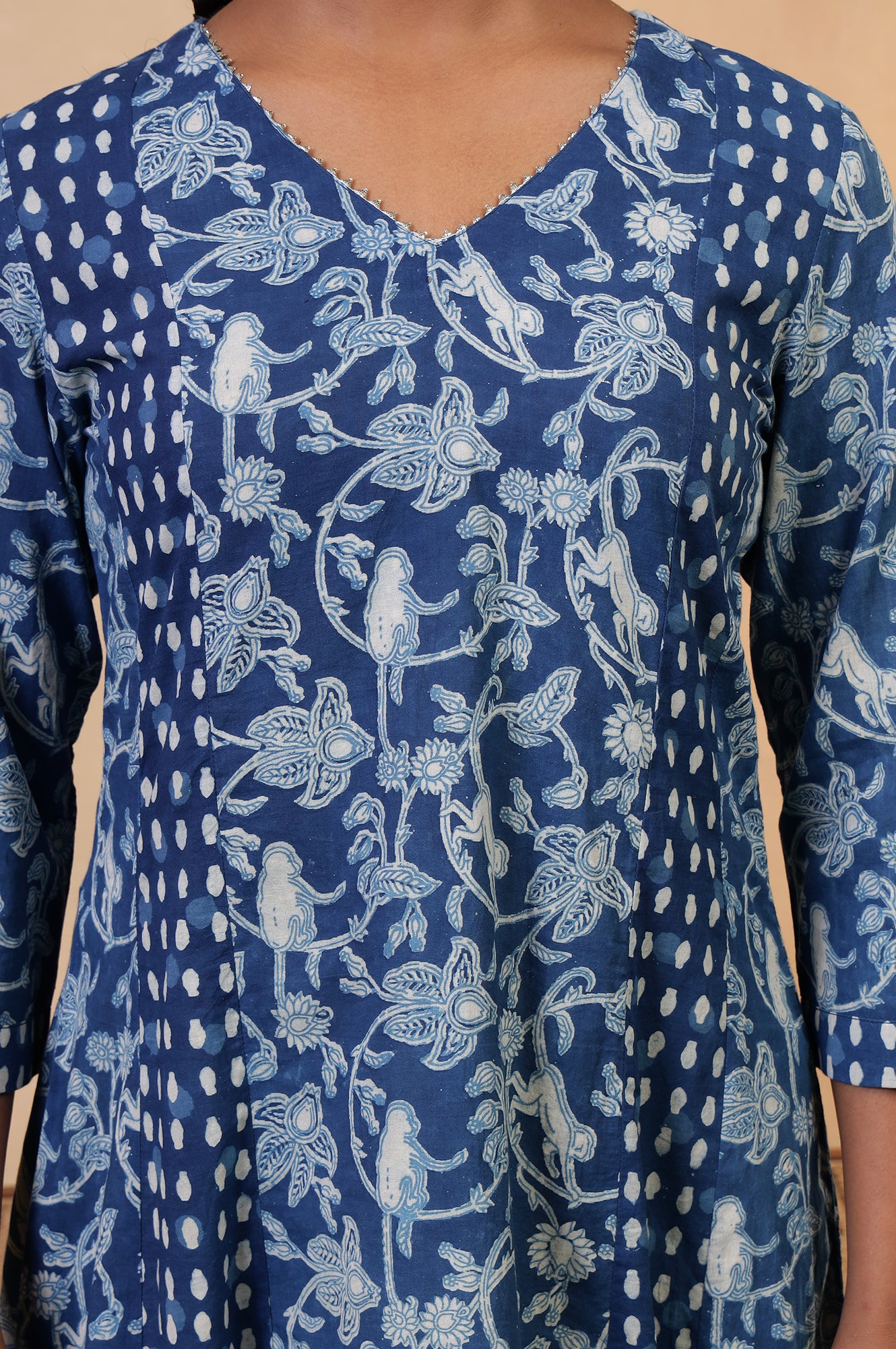 Folksong Indigo Blue Tropical Gotta Patti Cotton Flared Anarkali Kurta