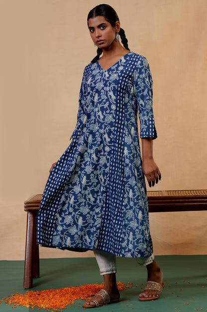Folksong Indigo Blue Tropical Gotta Patti Cotton Flared Anarkali Kurta