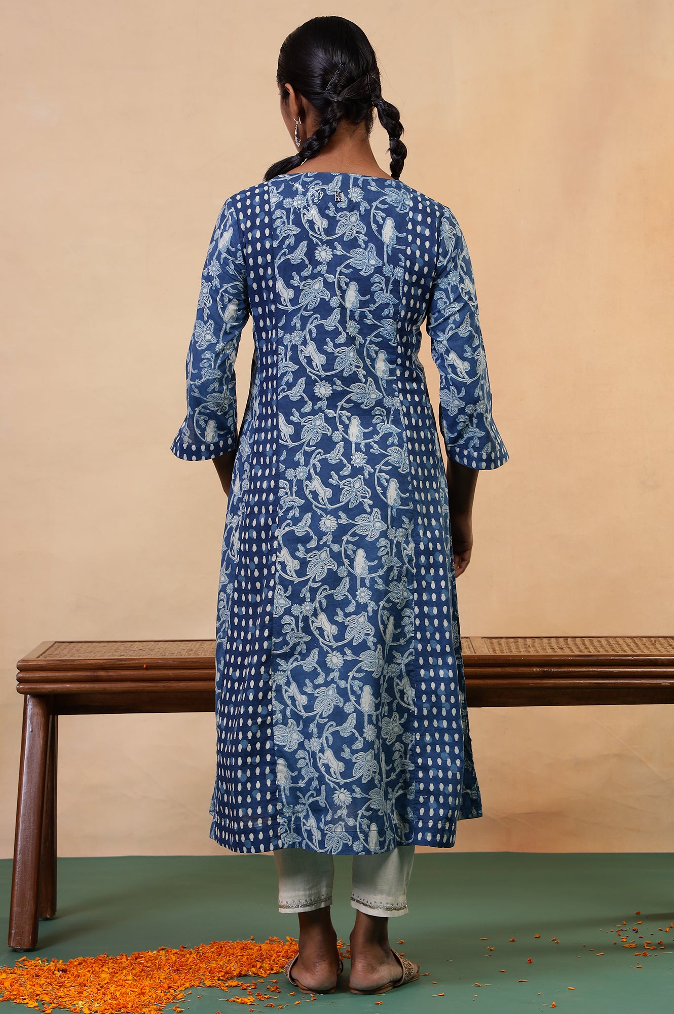 Folksong Indigo Blue Tropical Gotta Patti Cotton Flared Anarkali Kurta