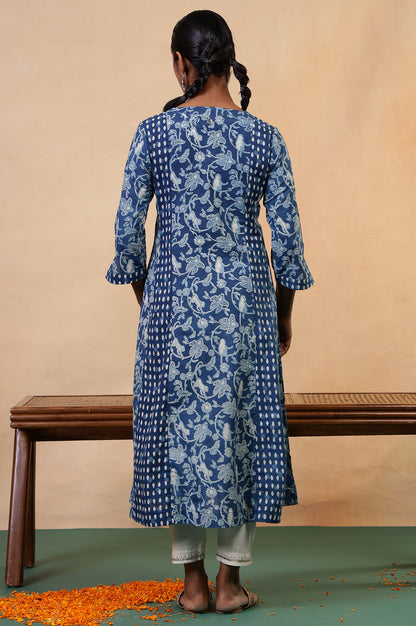 Folksong Indigo Blue Tropical Gotta Patti Cotton Flared Anarkali Kurta