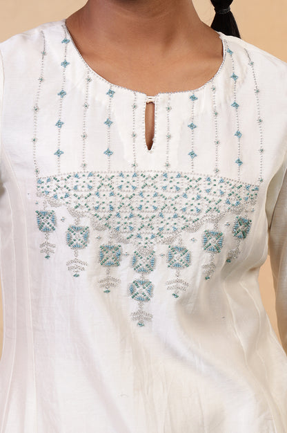 Folksong Off-White Beaded Cotton Silk Blend Flared Anarkali Kurta