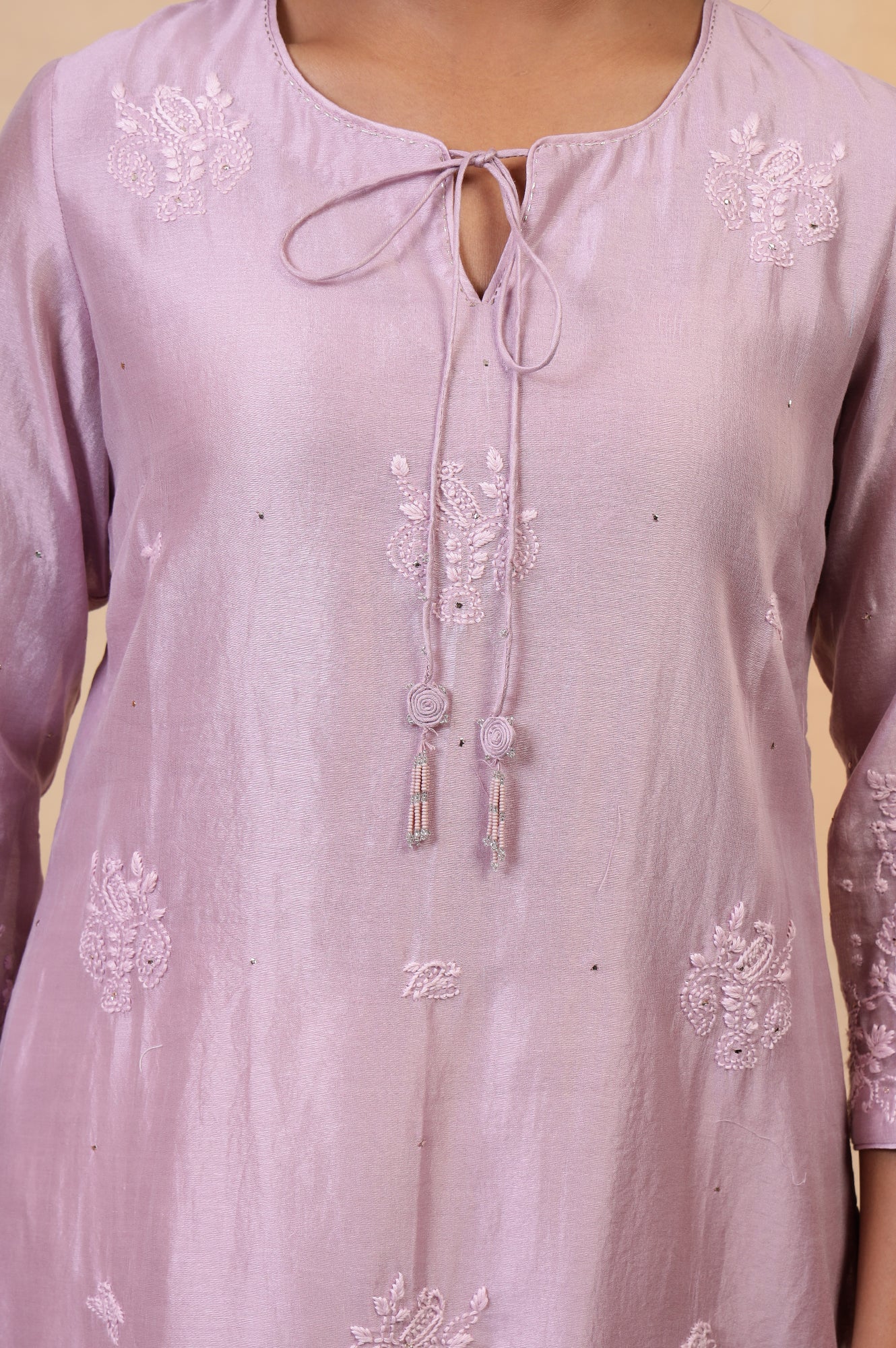 Folksong Lilac Cotton-Silk A-Line Embroidered Chikankari Regular Kurta