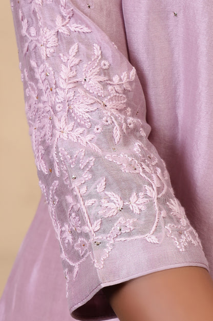 Folksong Lilac Cotton-Silk A-Line Embroidered Chikankari Regular Kurta