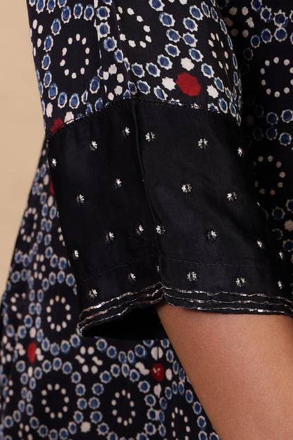 Folksong Black Iron Geometric Sequin Embellished Viscose A-Line Ajrakh Kurta