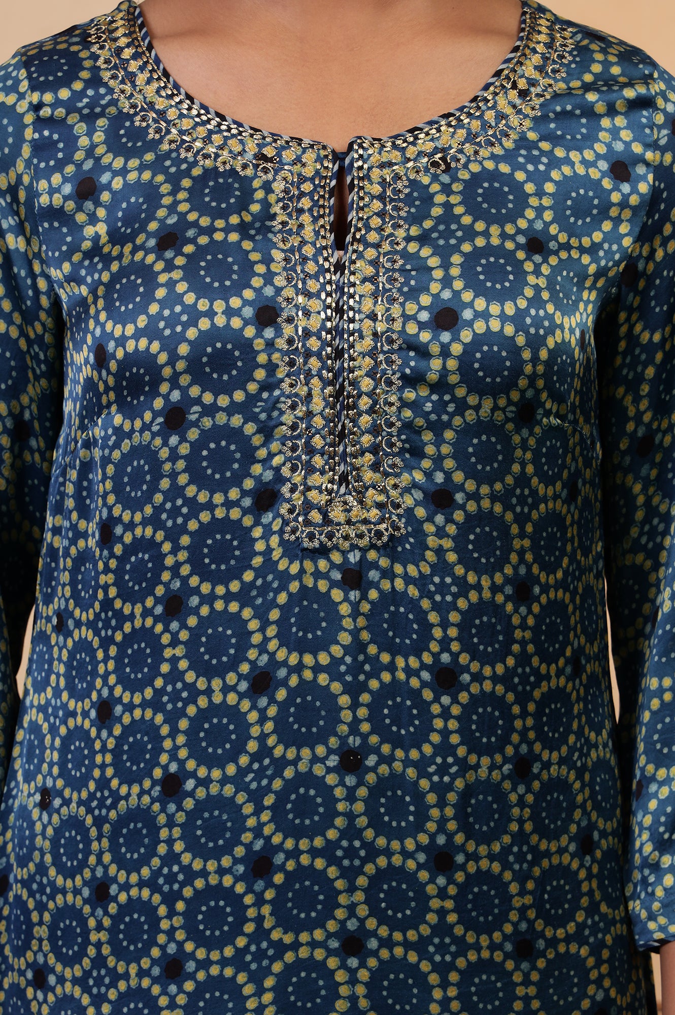 Folksong Indigo Viscose Straight-Fit Geometric Ajrakh Print Kurta