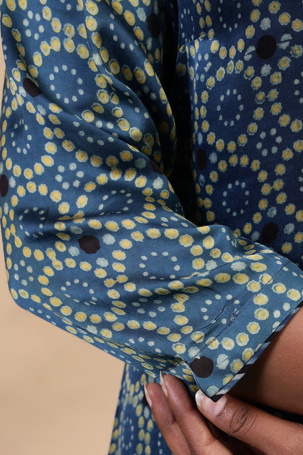 Folksong Indigo Viscose Straight-Fit Geometric Ajrakh Print Kurta