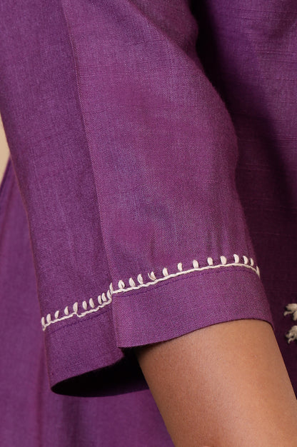 Folksong Prune Chikankari Embroidered Viscose A-Line Regular Kurta