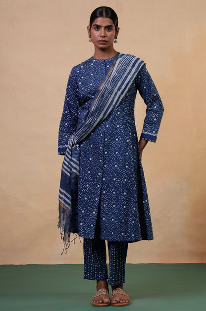 Folksong Indigo Cotton Regular Mirror Work Polka Dot Kurta