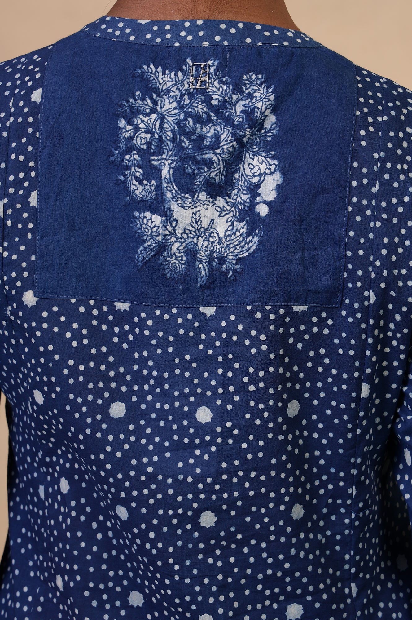 Folksong Indigo Cotton Regular Mirror Work Polka Dot Kurta