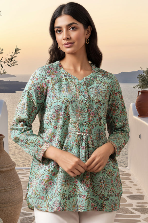 Mist Green Hand Block Printed Top