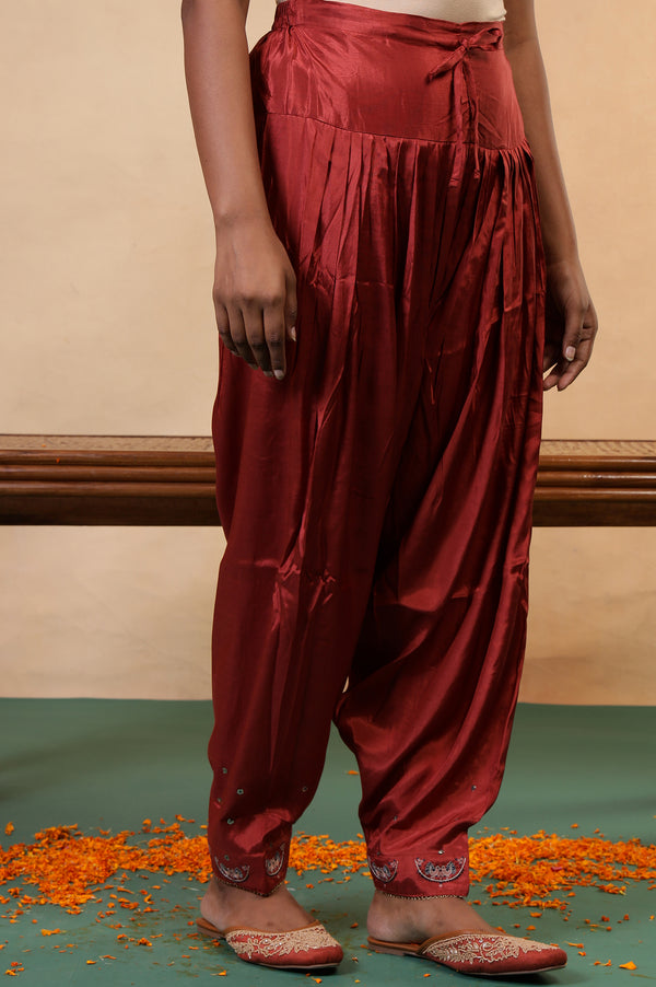 Folksong Brick Red Viscose Regular-Fit Ethnic Motif Salwar