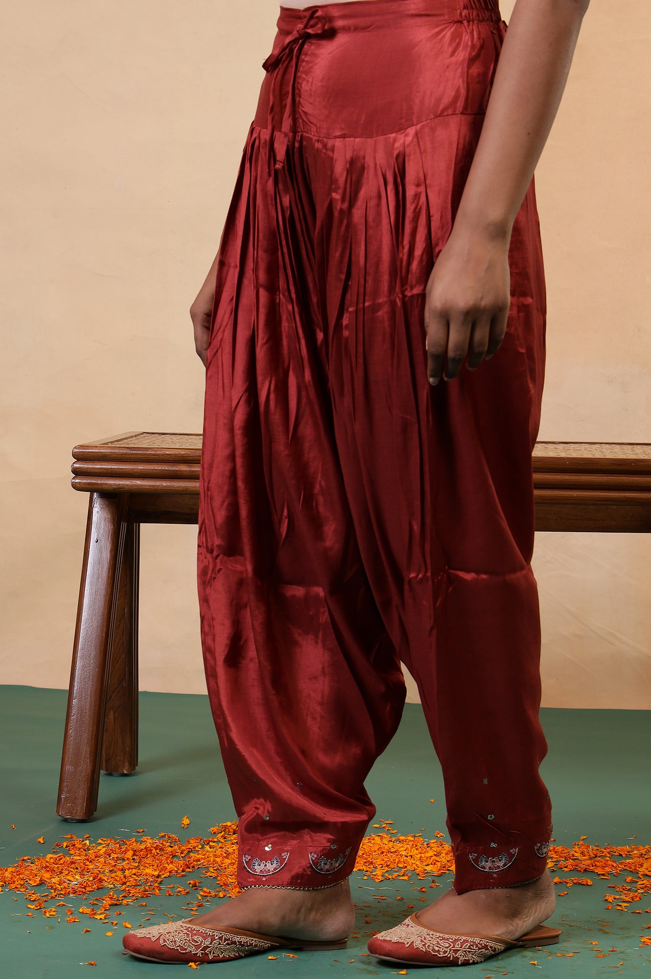 Folksong Brick Red Viscose Regular-Fit Ethnic Motif Salwar