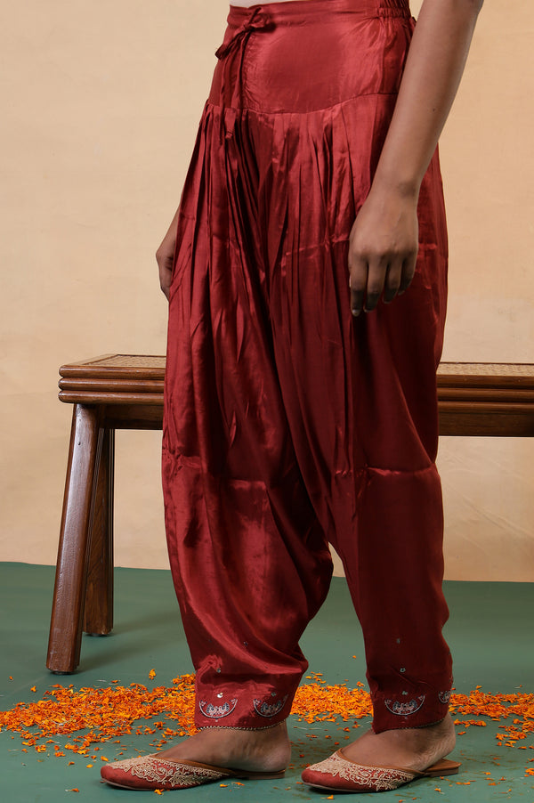 Folksong Brick Red Viscose Regular-Fit Ethnic Motif Salwar