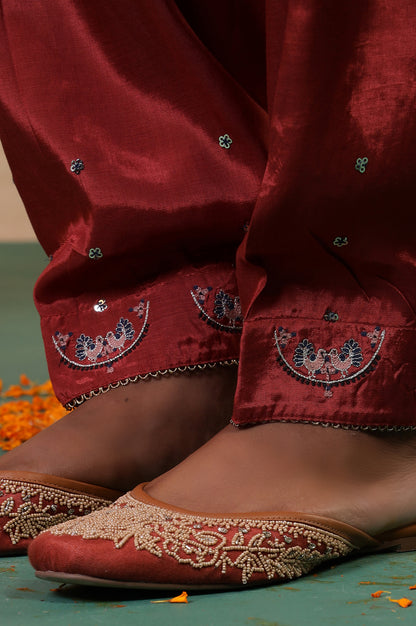 Folksong Brick Red Viscose Regular-Fit Ethnic Motif Salwar