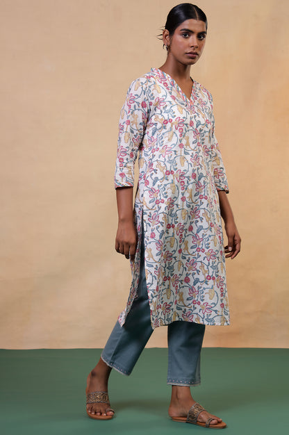 Folksong Stone Blue Solid Stone Embellished Cotton Blend Straight Pyjamas