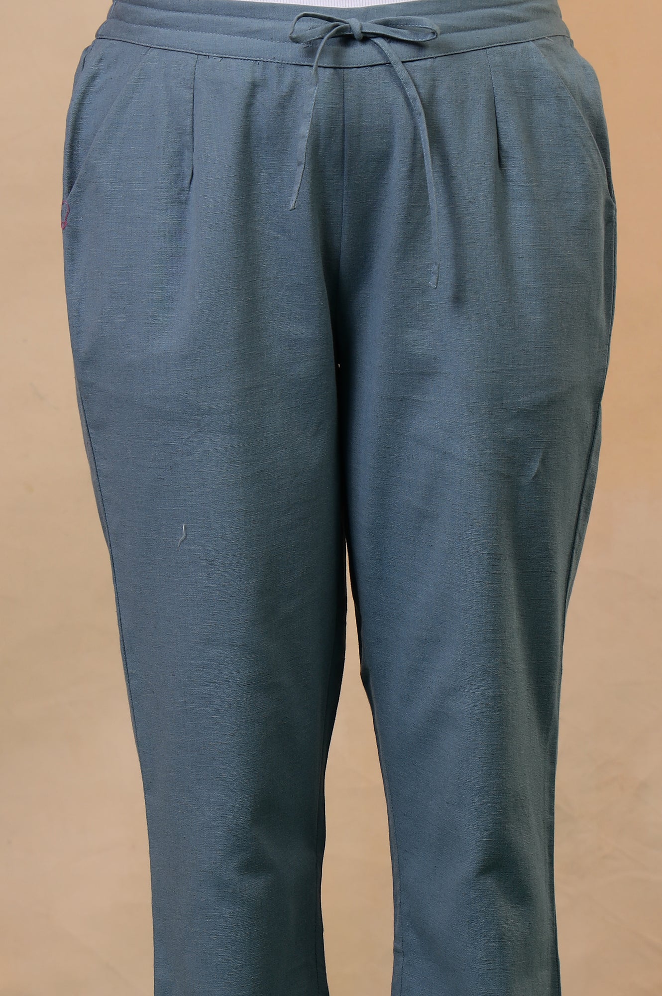 Folksong Stone Blue Solid Stone Embellished Cotton Blend Straight Pyjamas