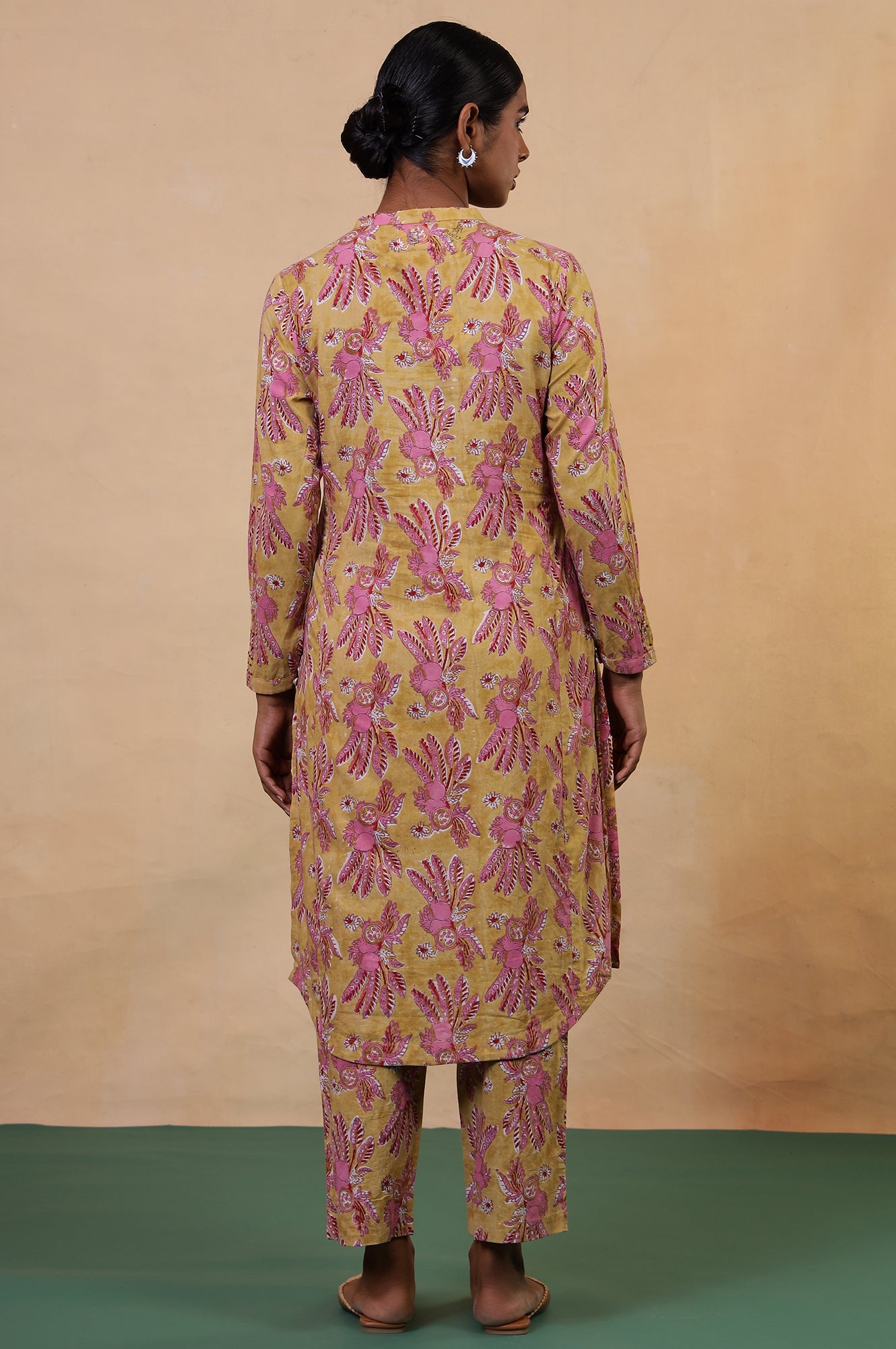 Apple Yellow Hand Block Printed Cotton Kurta and Pants Co-ord Set
