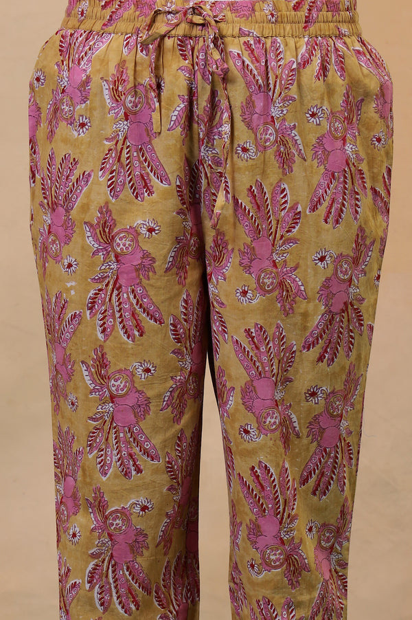 Apple Yellow Hand Block Printed Cotton Kurta and Pants Co-ord Set