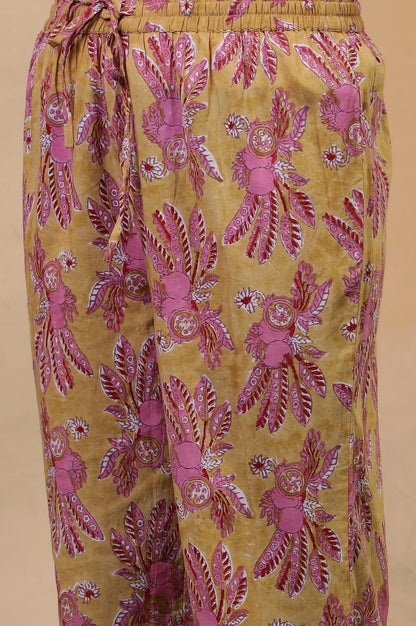 Apple Yellow Hand Block Printed Cotton Kurta and Pants Co-ord Set