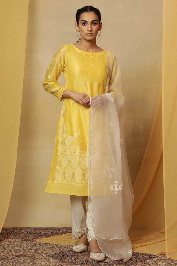 Yellow Jamdani Straight Kurta