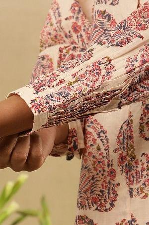 Ecru Hand Block Paisley Print Kurta  In Cotton Slub