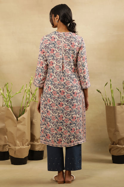 Floral Hand Block Print Kurta In Rayon Flax