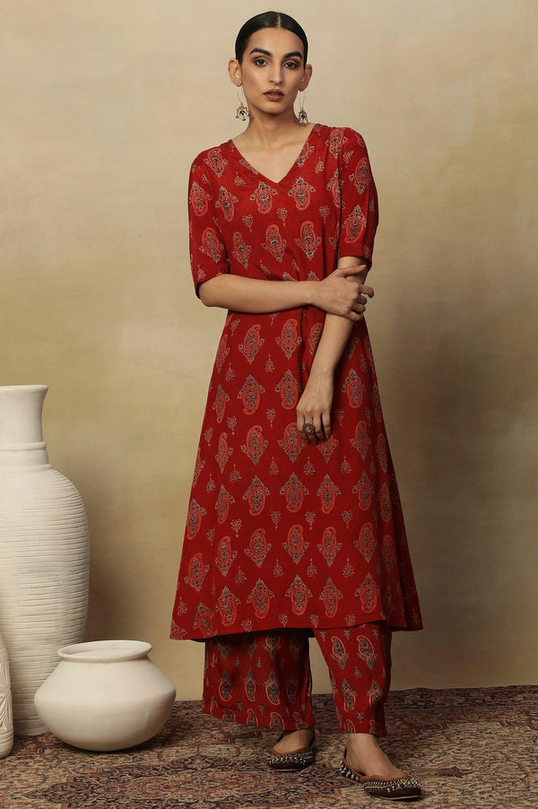Red Paisley Print A-Line Kurta