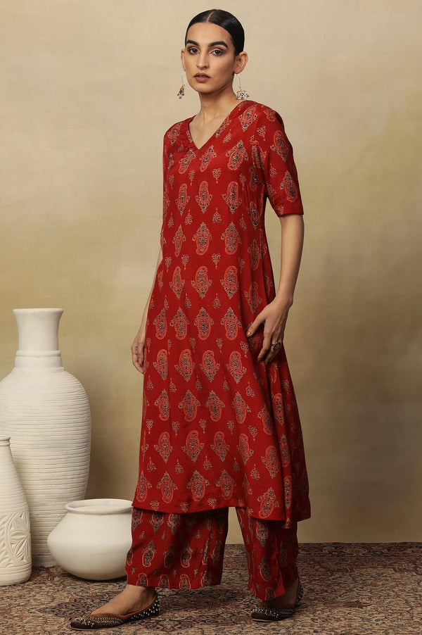 Red Paisley Print A-Line Kurta